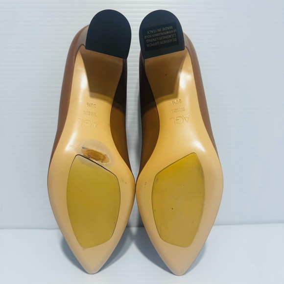 AGL Tan Leather Studded Block Heels Size 39 1/2 - Picture 14 of 15